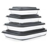 8-Piece Deep Glass Baking Dish Set with Plastic lids,Rectangular Glass Bakeware Set with Lids, Baking Pans for Lasagna, Leftovers, Cooking, Kitchen, Freezer-to-Oven and Dishwasher, Gray