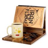 3HQ Wooden Book Stand for Reading Rest, Acacia Triangle Book Holder with Cup, Glasses, Pen & Phone Holder, Book Nook Reading Valet for Book Lover Gifts