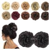 MORICA 2PCS Messy Bun Hair Piece, Fake Hair Messy Bun Scrunchies For Thin Hair Extension Curly Wavy Synthetic Chignon Ponytail Hair Pieces for Women (Natural Black#)