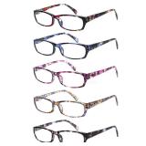 Kerecsen Reading Glasses 5 Pairs Fashion Ladies Readers Spring Hinge with Pattern Print Eyeglasses for Women (Mix Color -2, 1.50)