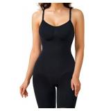 BRABIC Waist Trainer Bodysuit for Women Tummy Control Shapewear Round Neck Seamless Butt Lifter Full Body Shaper (Medium, Black Mid Thigh)