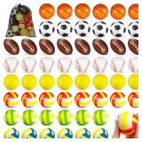 A 72 Pcs Sports Stress Balls Bulk 2.5 Inch Party Favor for Kids Mini Foam Stress Balls Pool Beach Toys Basketball Football Baseball Soccer Tennis Volleyball for Sports Party Supplies, Stress Relief