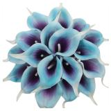 Duovlo 20pcs Calla Lily Bridal Wedding Bouquet Lataex Real Touch Artificial Flower Home Party Decor (Purple in Blue)