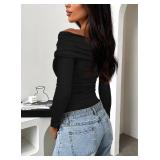 Darong Y2k Off Shoulder Shirt 9033 Black Crop Top Women