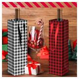 Abbylike 50 Pieces Christmas Wine Gift Bags Bulk Wine Bottle Gift Wrap Bags Christmas Buffalo Plaid Champagne Gift Wrap with Handles for Christmas Wine Bottle Whiskey Party Favor (Red and Black)