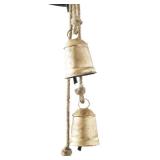 Deco 79 Metal Tibetan Inspired Decorative Cow Bell with Jute Hanging Rope, 4" x 3" x 29", Gold