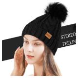 REDESS Women Winter Pompom Beanie Hat with Warm Fleece Lined, Thick Slouchy Snow Knit Skull Ski Cap