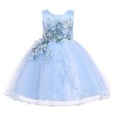 Weileenice Baby Blue Wedding Dresses for Girls 6 7 Flower Girl Formal Evening Tulle Party Dress 3D Lace Embroidery Junior Bridesmaid Ceremony Pageant Ball Gown Kids Princess Birthday Photo Shoot Gowns