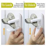 Door Lever Lock (2 Pack) Prevents Toddlers from Opening Doors. 3.25" L * 1.5" W * 4.5" H Easy One Hand Operation for Adults. Durable ABS with 3M Adhesive Backing. Simple Install, No Tools Needed.