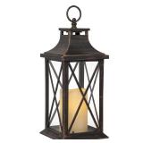 YAKii 14" Decorative Candle Lantern LED Flameless Candle Timer, Plastic LED Candle & Holder, Indoor & Outdoor Hanging Lights,Christmas Day Decoration (Antique Copper Brushed)