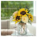 Fake Flowers in Vase,Artificial Sunflower Bouquets in Vase with a Flower Arrangement Holder,Table Centerpieces for Dining Room,Flower Centerpieces for Tables,Faux Flowers in Vase,Coffee Table Decor