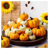 Thyle 72 Pcs Mini Pumpkins Fall Decoration Artificial Small Fake Harvest Pumpkins Orange White Foam Pumpkins for Autumn Thanksgiving Home Party Table Centerpiece Decor