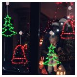 BlcTec 2 Pack Christmas Window Lights, 13 inch Large Metal Christmas Tree & Hat Shape Lights with Suction Cups, Timer, Battery Operated Durable Metal Frame Silhouette Light for Christmas Indoor Decor