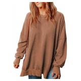 SHEWIN Oversized Sweatshirt for Women Loose Fit Fall Crewneck Sweatshirts Trendy Casual Long Sleeve Fall Pullover Tops for Women 2024,US 20-22(2XL),Brown