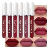 CmaaDu 6Pcs Lipstick Matte Liquid Lipstick Lipgloss Set for Women, Dark Plum Wine Rose Mauve Red Nude Pink 24 Hour Lipstick A-02 6pk