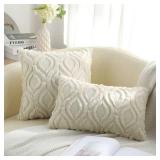 DecorUhome Christmas Decorative Throw Pillow Covers 22x22, Soft Plush Faux Wool Couch Pillow Covers for Home, Set of 2, Beige