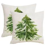 Aitukang Christmas Pillow Covers 18x18 Set of 2,Forest Green Pine Spruce Tree Decorative Throw Pillow Cover Winter Holiday Cushion Case for Home Sofa Farmhouse Christmas Decor