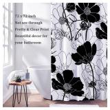 INTOMENG Black and White Shower Curtain Floral Aesthetic Shower Curtain for Bathroom Flower Waterproof Fabric Shower Curtain with Hooks 72 x 72 Inches