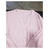 Eytino Women Plus Size Tops Summer Long Sleeve V Neck Button Up Pleated Bussiness Office Blouse Shirts,2X Light Pink