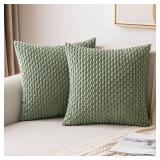 MIULEE Throw Pillow Covers Soft Corduroy Decorative Set of 2 Boho Striped Pillow Covers Pillowcases Farmhouse Home Decor for Couch Bed Sofa Living Room Spring 18x18 Inch Sage Green