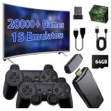 ZeroStory Upgrade Wireless Retro Game Console Stick, Retro Video Game Console Stick Built in 20000+ Games with 15 Emulators, 4K HDMI Output with 2 2.4G Wireless Controllers (64GB Memory Card)