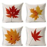 LEIOH Fall Decor Cotton Linen Leaves,Maple Leaf Autumn Decorations Cushion Covers 18 x 18 Inch Sofa Home Decor Throw Pillow Case for Bed Pillow Covers Set of 4