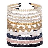 LYroo Pearl Headbands Beaded Headband Metal Head Bands No Slip Hair Accessories for Women Girls,9 Pack