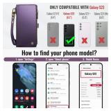 Defencase Compatible with Samsung Galaxy S23 Case Wallet with RFID Blocking Card Holder for Women Men, Soft PU Leather Magnetic Snap Flip Zipper Strap Wallet Phone Case Fit for Galaxy S23 6.1", Purple