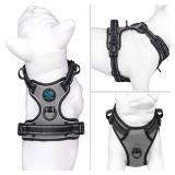 PHOEPET No Pull Dog Harness Medium Reflective Front Clip Vest with Handle, Adjustable 2 Metal Rings 2 Buckles(M, Grey)