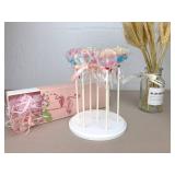 NANGOPOP 2 Pack Cake Pop Stand - 7 Hole Wood Lollipop Holder Display Round Candy or Sucker Stand for Wedding, Birthday Party, White