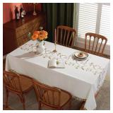 Laolitou Cotton Linen Waterproof Table Cloth for Dining Table Farmhouse Kitchen Rectangle Tablecloth Coffee Wrinkle Free Table Cover, Beige, Coffee Flower, 55x70 Inch