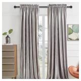 PRIMROSE Bright Silver Curtains 84 inch for Living Room Velvet Blackout Rod Pocket Window Drapes Treatment Semi Room Darkening Decor Curtains for Bedroom Set of 2 Panels