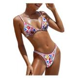 BIKINX Womens Swimsuits Sexy Thong Micro Bikini Ditsy Floral Two Piece Sets Bathing Suit Color Block Bandeau Swim Top and Bottom SMALL