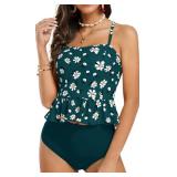 Women Falbala Bikini Set Halter High Waisted Swimsuit 2 Piece Ruffle Tummy Control Peplum Spaghetti StrapTankini  Medium