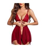 Avidlove Women Lace Lingerie Front Closure Babydoll V Neck Nightwear Sexy Chemise Nightie   Small