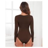 DSPSAM Body Suit for Women Coffee Sexy Long Sleeve Bodysuit for Women Going Out Tops Shapewear Bodysuit (Coffee, X Small)