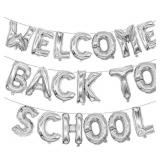 SWYOUN 16 Welcome Back To School Aluminum Foil Mylar Balloons First Day of School Party Supplies Classroom Decorations(Sliver)