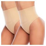 Werena Tummy Control Thong Shapewear for Women Seamless Shaping Thong Panties Body Shaper Underwear(01# Beige low,Large)