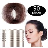 Zonon Bun Hair Nets 50Pcs, Invisible Elastic Edge Mesh, Individual Package, Brown & U Shaped Pins 40Pcs for Ballet Bun, Sleeping, Women and Wig