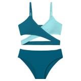 Aulyffo Girls Swimsuit Size 15 16,Criss Cross Bikini Two Piece Bathing Suit Adjustable Shoulder Straps V Neck Girls