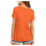 Amoretu Womens Tops V Neck Short Sleeve Summer Casual Plain T Shirts Orange L