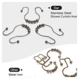 Goowin Shower Curtain Hooks, MultiPcs Shower Curtain Rings, Stainless Steel Bronze Shower Curtain Hooks Rings Rust Proof, Balance Sliding Anti-Drop Double Shower Hooks for Shower Curtain Rod (Bronze)