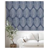 Fititem Blue Wallpaper Peel and Stick Wallpaper Coastal Modern Boho Contact Paper for Cabinet Dark Blue Leaf Wallpaper for Bedroom Removable Self-adhesive Waterproof Wallpaper for Bathroom 17.3x78.7