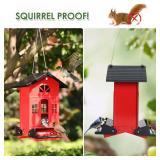 Birdkiss Bird Feeder Squirrel-Proof Outside: Country House Series for Hanging - Metal - 5LBs Seed - Weight-Activated for Outdoors - Large Capacity and Red