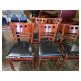 (5) Wooden Chairs W/ Black Vinyl Seat