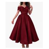 Satin Off Shoulder Party Dress Wedding Guest Dress A Line Party Gown (Size 7) (Retail $66.99)