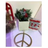 Christmas Decor Bundle - Pinecones , Basket, Floral Arrangement with Holly, Peace Sign and Present Toppers