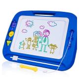 SGILE Large Magnetic Drawing Board - 4 Colors 16 x13in Writing Painting Doodle Pad with 4 Stamps for Toddlers, Learning Educational Toy Etch Sketch Gift for 36+ Month Kids Girls Boys, Blue