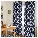 TOWN & COUNTRY EVERYDAY Ironwork Geo Trellis Sateen Indoor Curtains, Room Darkening Blackout, Grommet Top, Energy Efficient, 2-Pack Set, 52"x84", Peacoat Blue