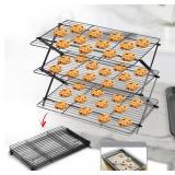 3-Tier Collapsible Cooling Rack - Bonus Baking Mat Included - Expandable & Foldable Cookie Cooling Wire Rack - Baking Rack - Foldable Cooling Rack For Baking Supplies - Premium Quality & Sturdy Legs